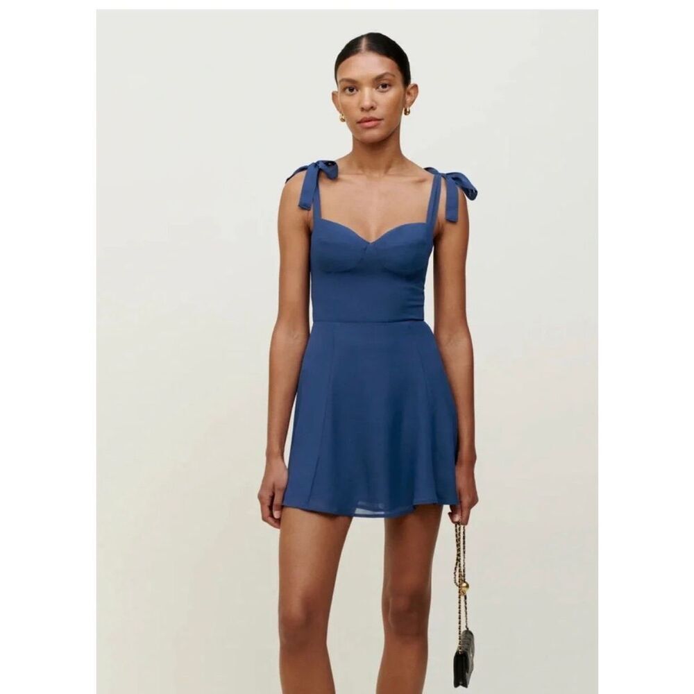 Reformation Niara Caspian blue mini dress 2